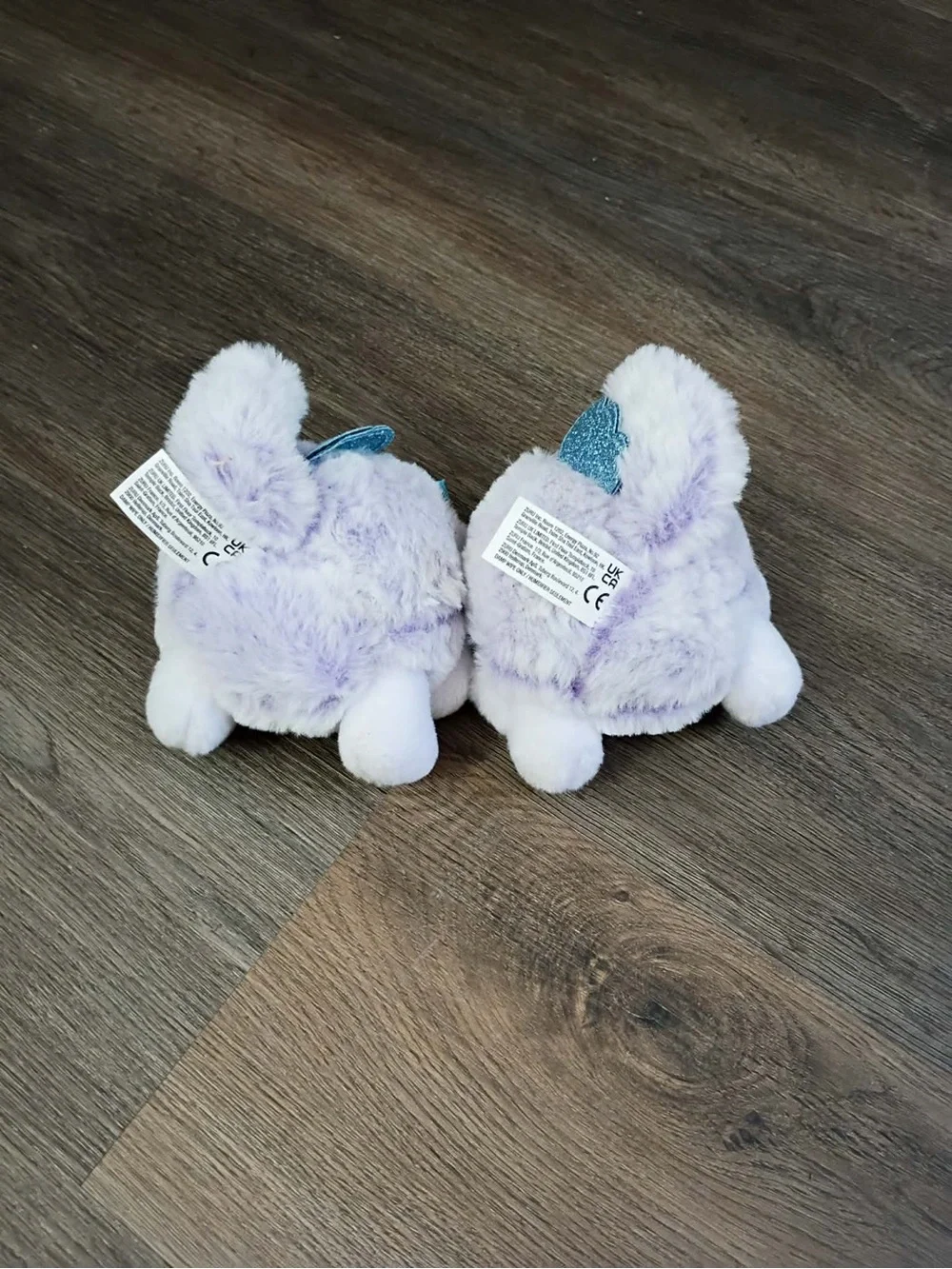 Zara Plush Lavender & White Kitty Pair with Teal Bows